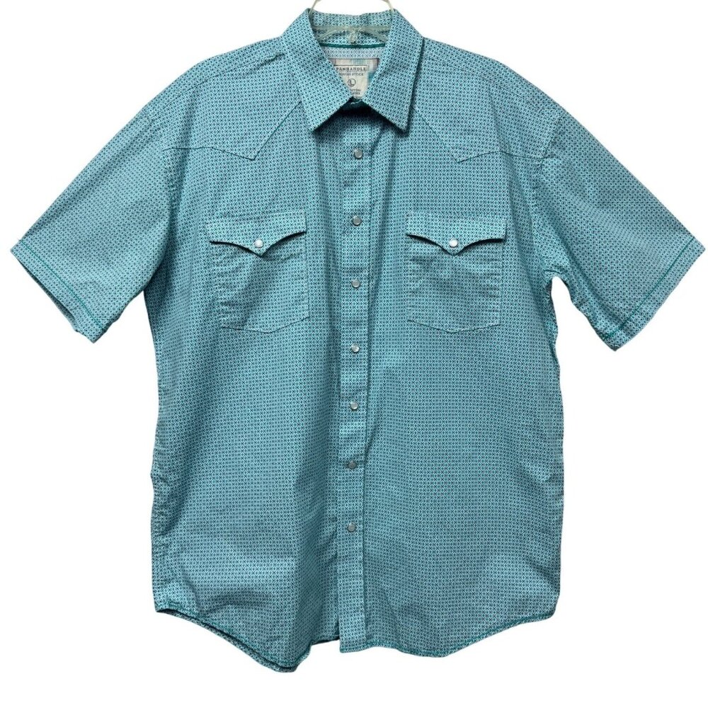 Panhandle Rough Stock Excellent Western Shirt Men’s L Blue Micro Print